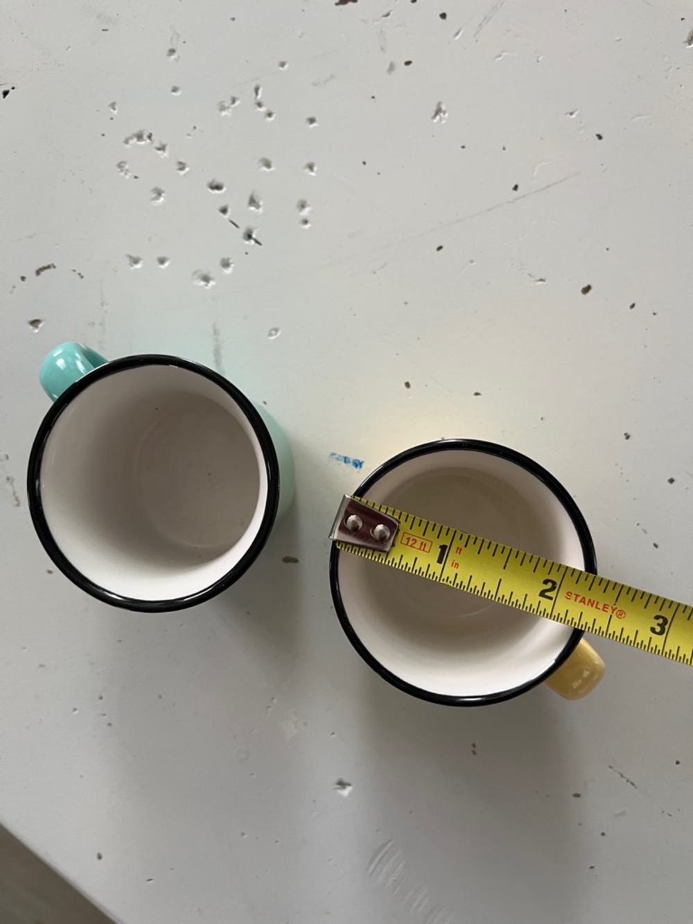Two-Piece Yellow and Teal Enamel Mini Mugs - Picture 5 of 6